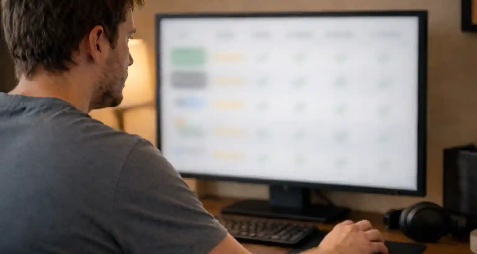 Person vergleicht CS2-Wettanbieter am Desktop-Monitor