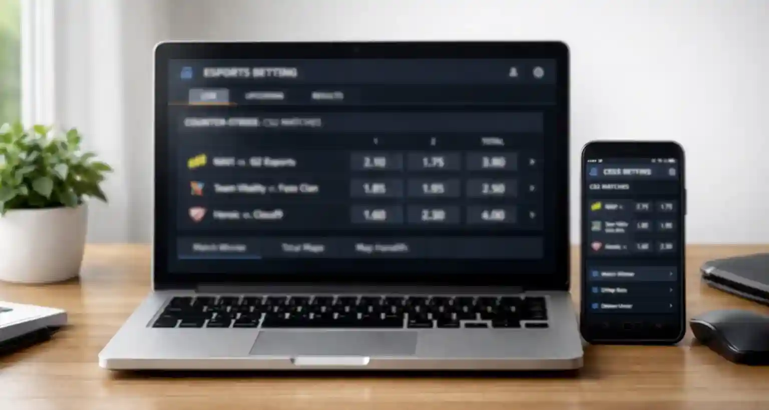 Laptop mit CS2-Wettmärkten und Quotenübersicht auf dem Bildschirm